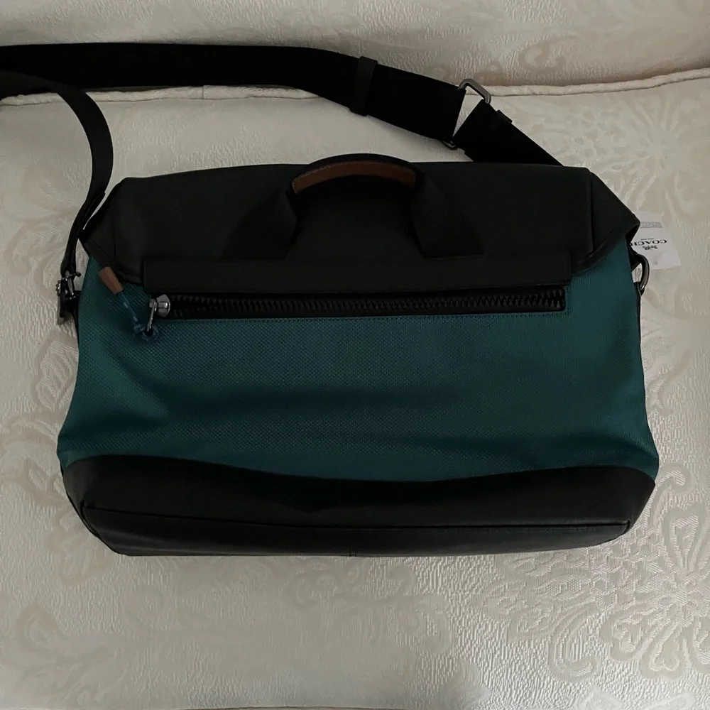 Coach black and purple messenger retro bag and sea green canvas. NWT